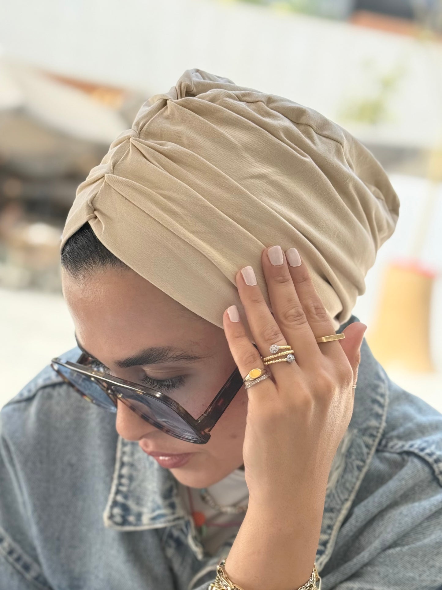 Beige Pure Cotton Turban