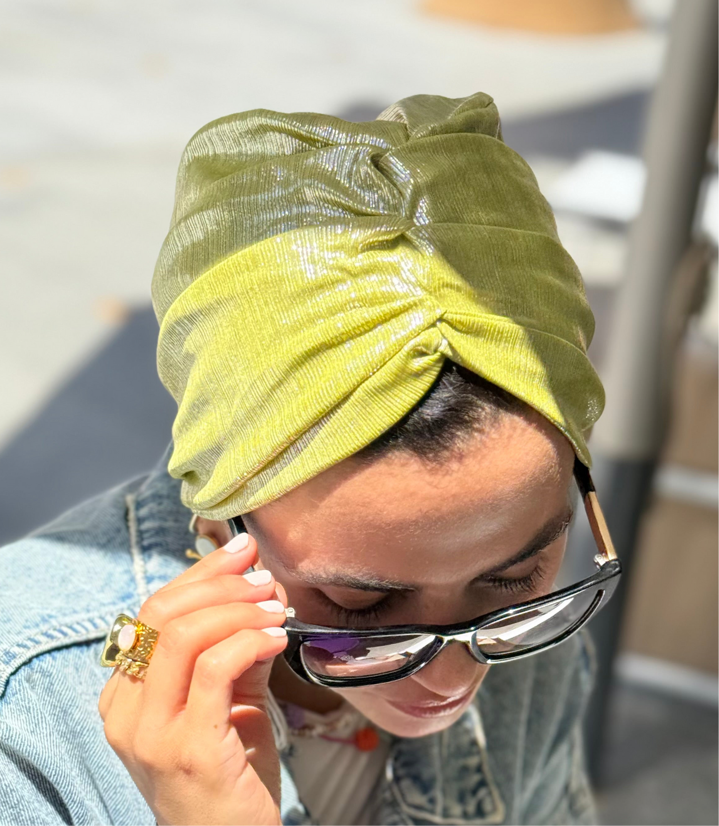 Green Apple Shimmery Classic Drape Turban