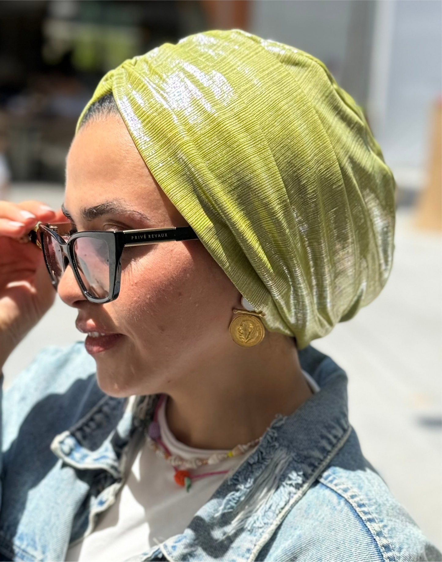 Green Apple Shimmery Classic Drape Turban