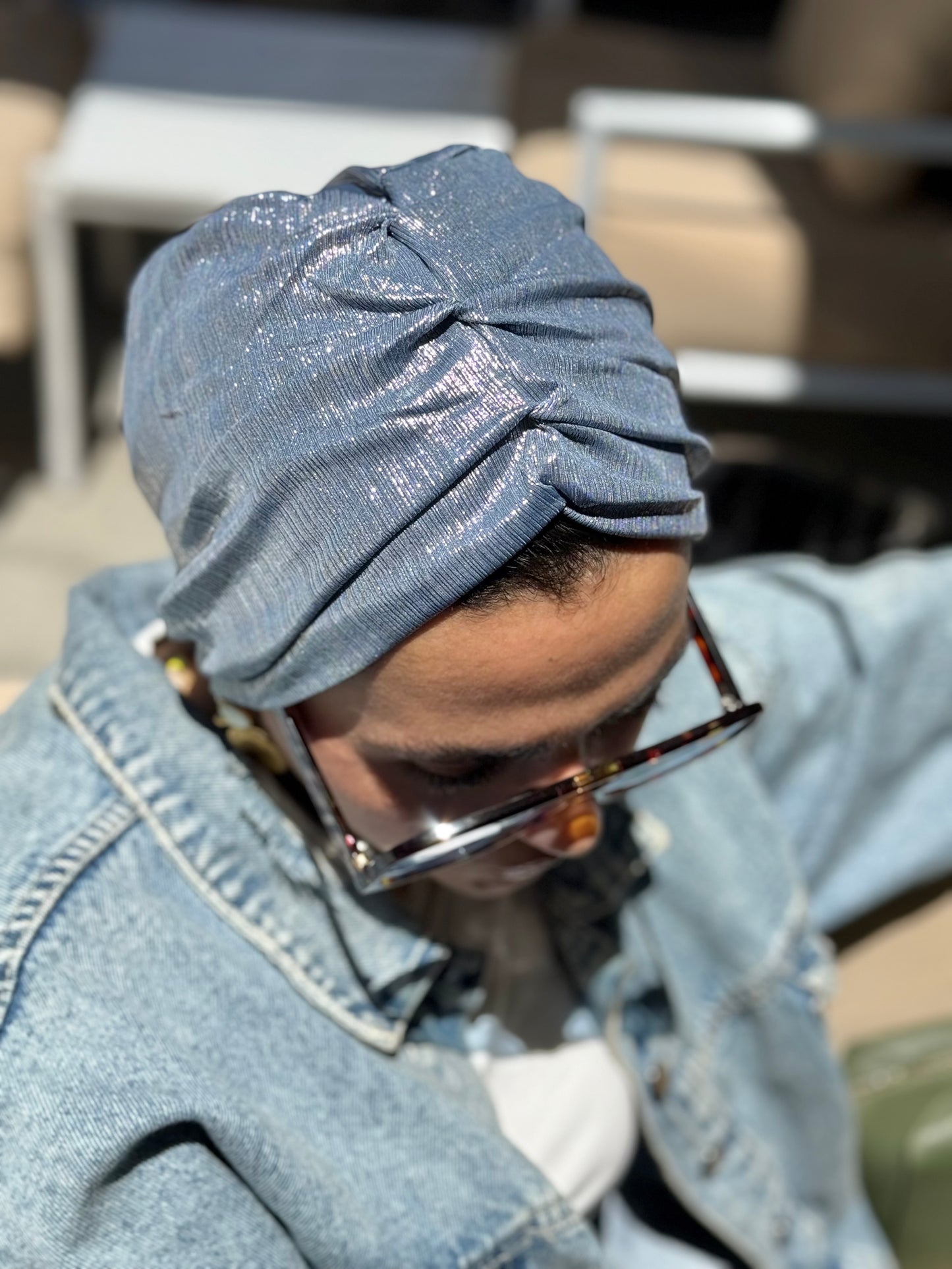 Shimmery Blue Classic Drape Turban