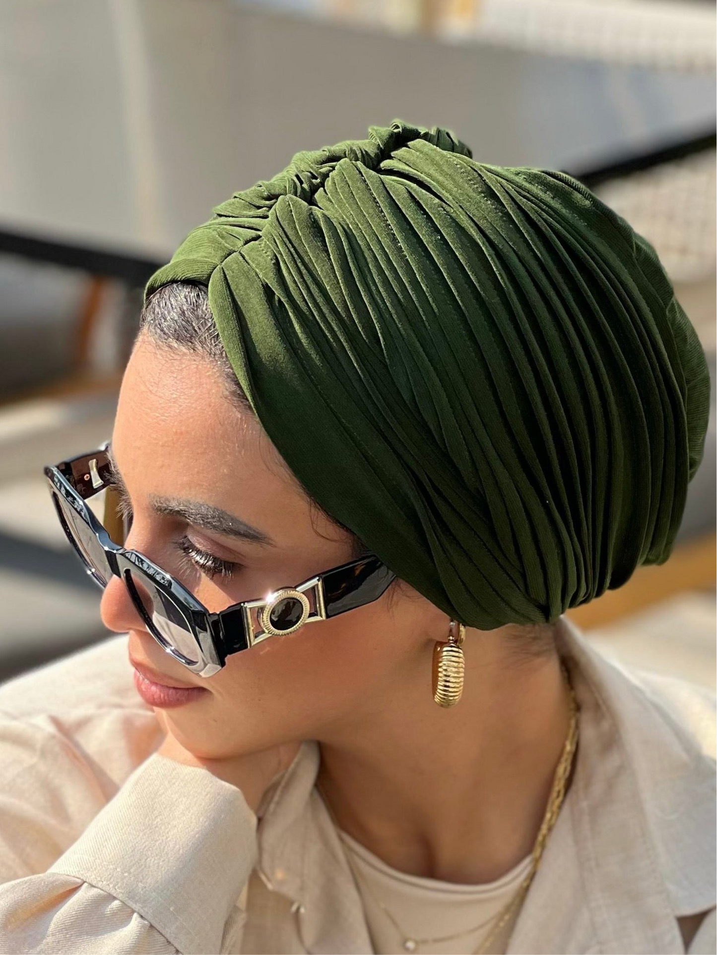 Army Green Casual Whisper Drape Turban