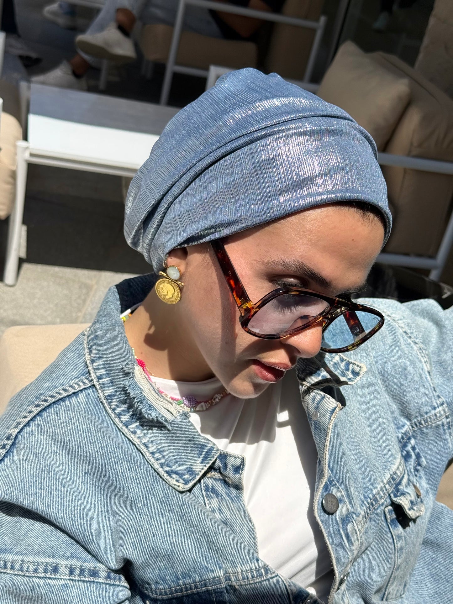 Shimmery Blue Classic Drape Turban
