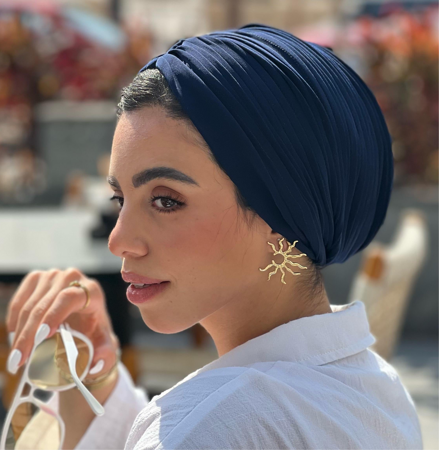 Navy Blue Whisper Drape Turban