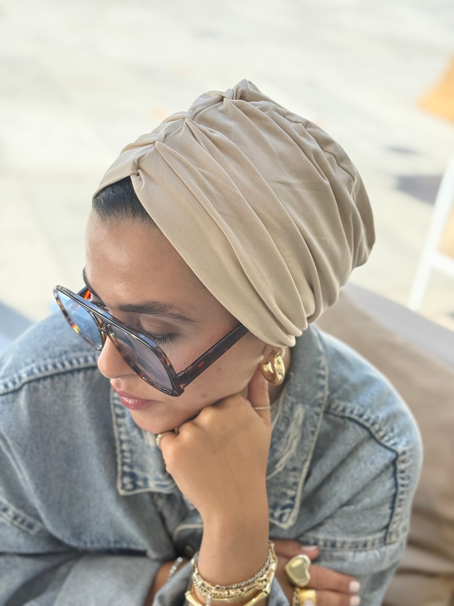 Beige Pure Cotton Turban
