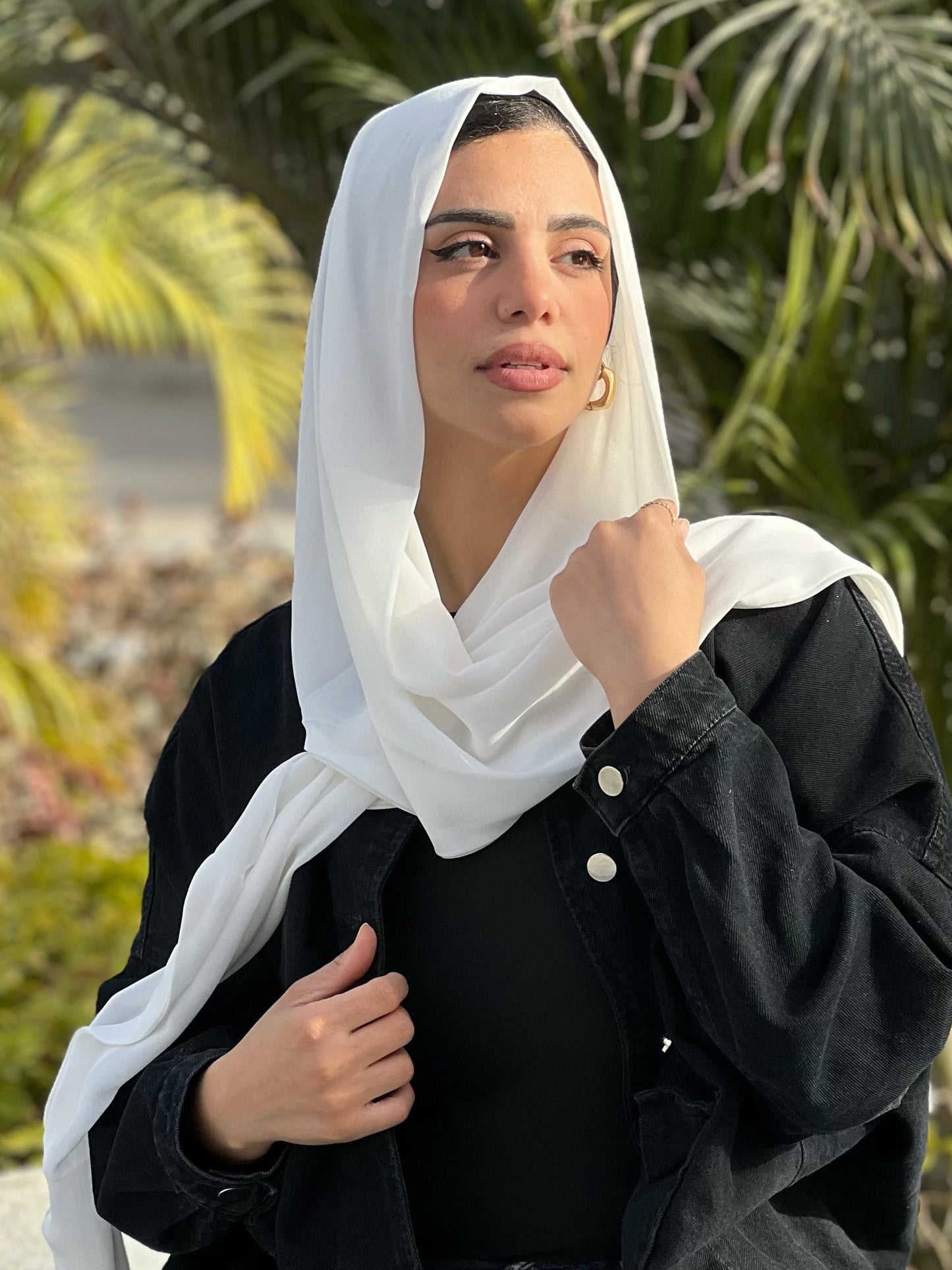Chiffon Double Layer White Scarf