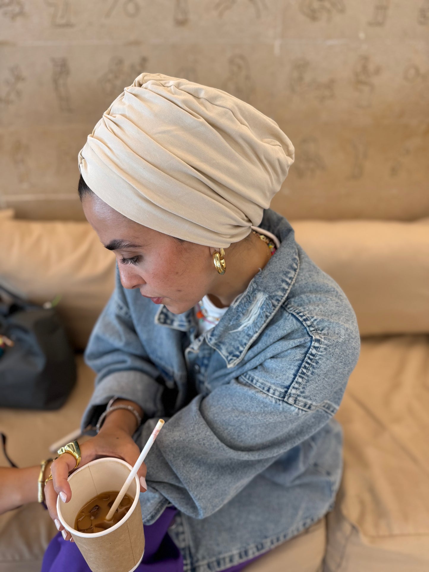 Beige Pure Cotton Turban