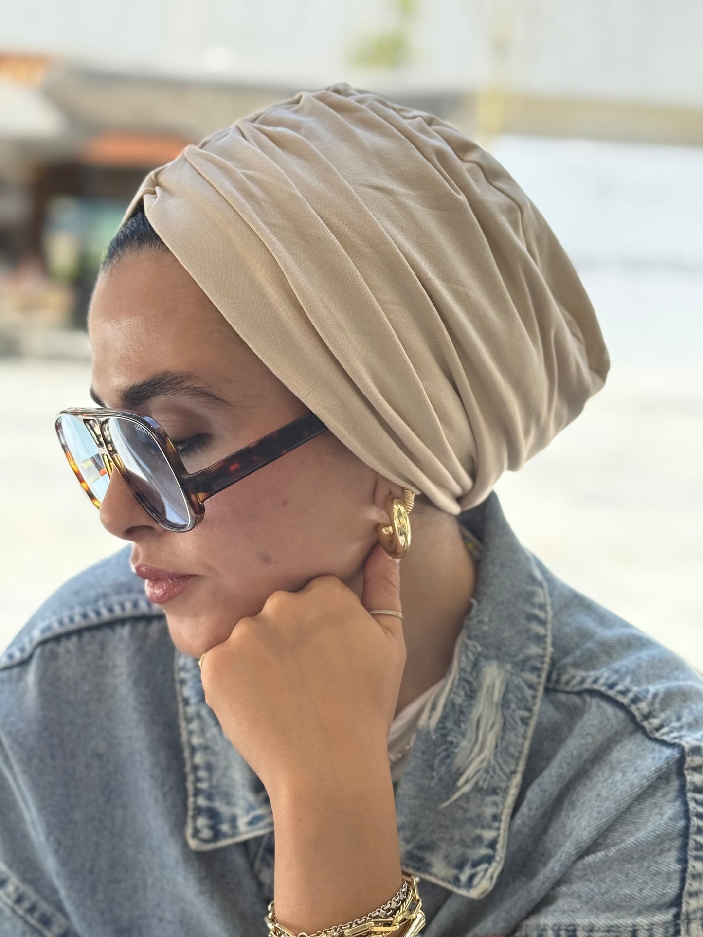 Beige Pure Cotton Turban