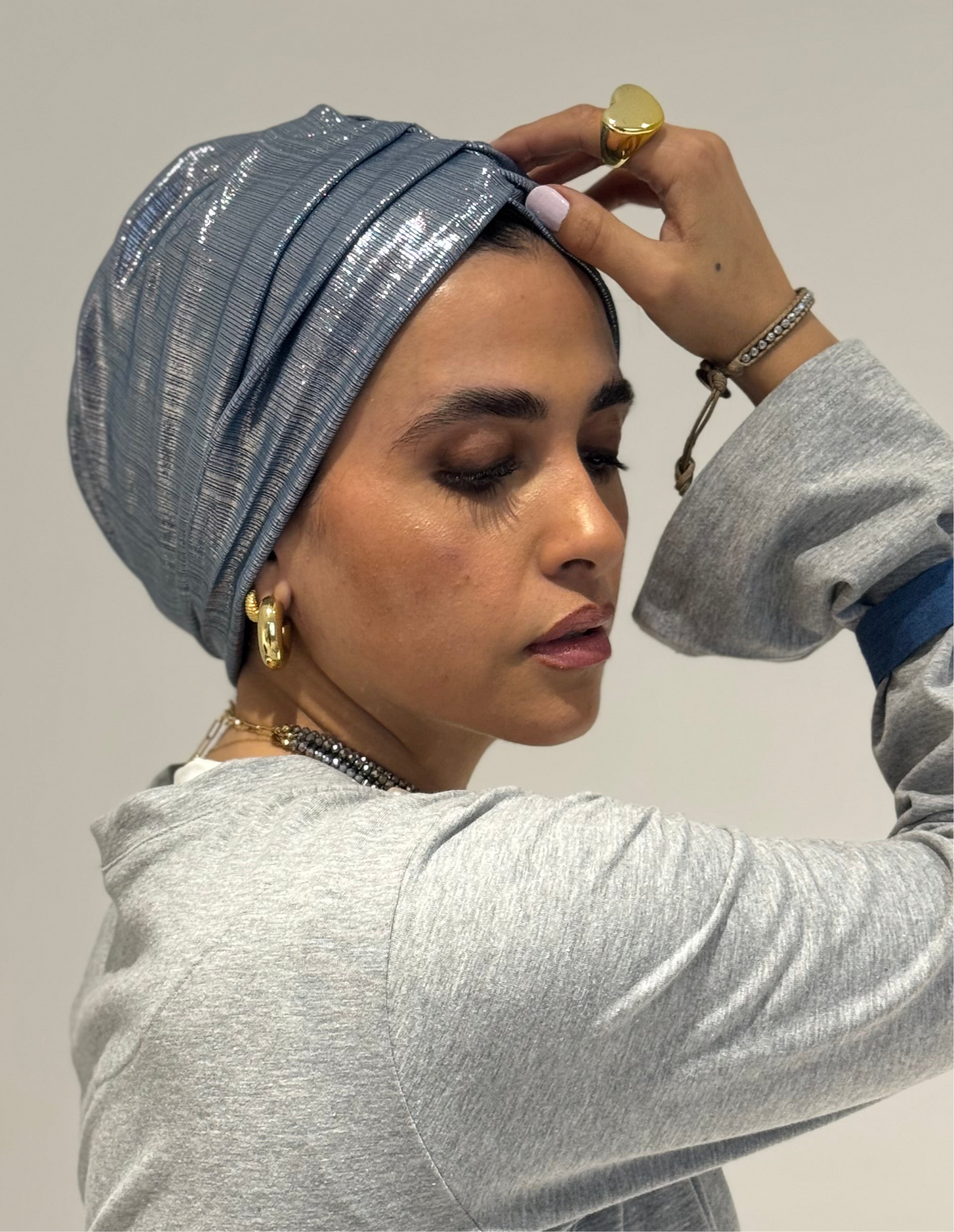 Shimmery Blue Classic Drape Turban