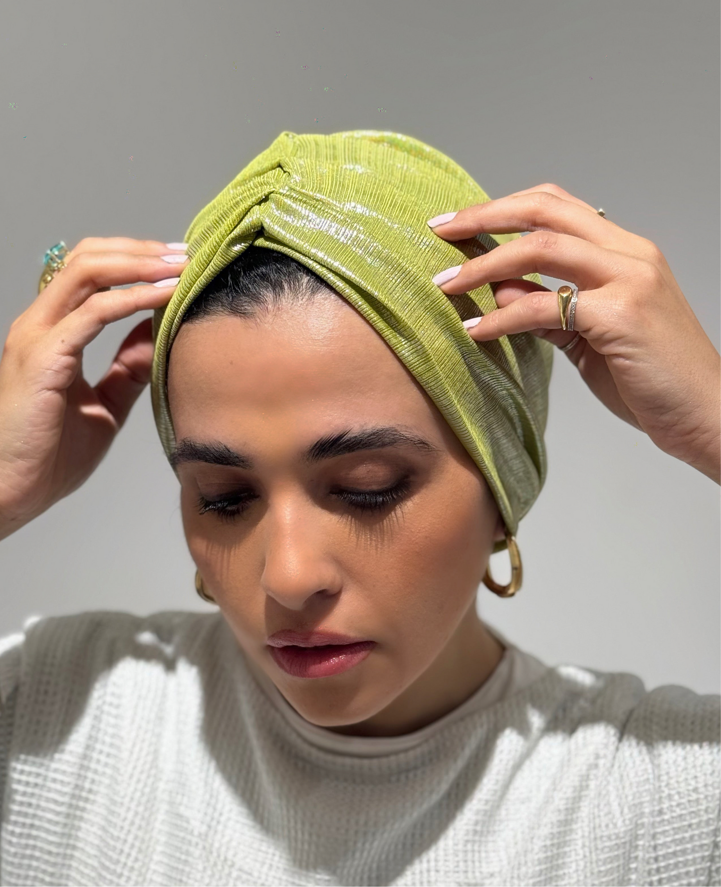 Green Apple Shimmery Classic Drape Turban