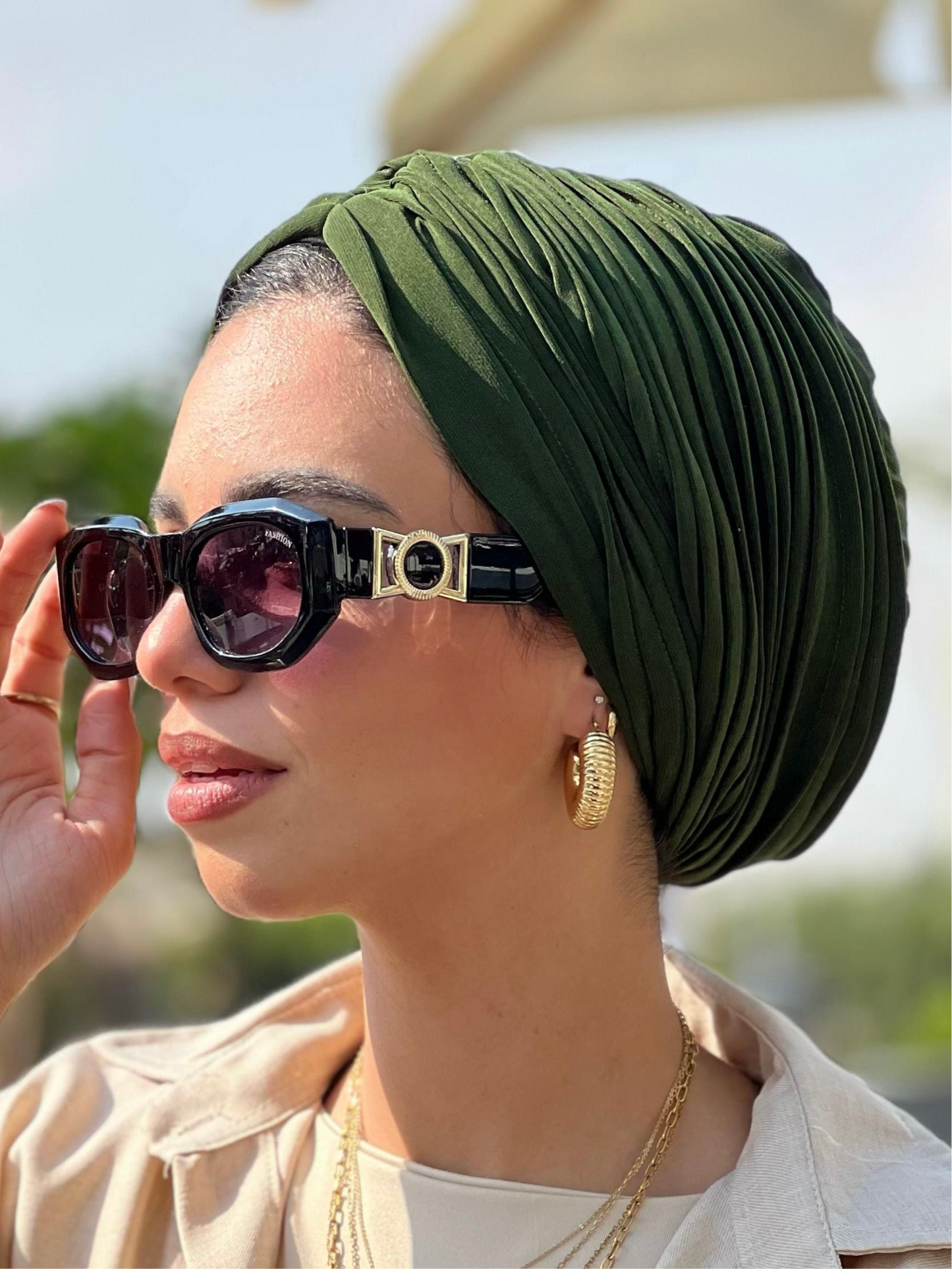 Army Green Casual Whisper Drape Turban