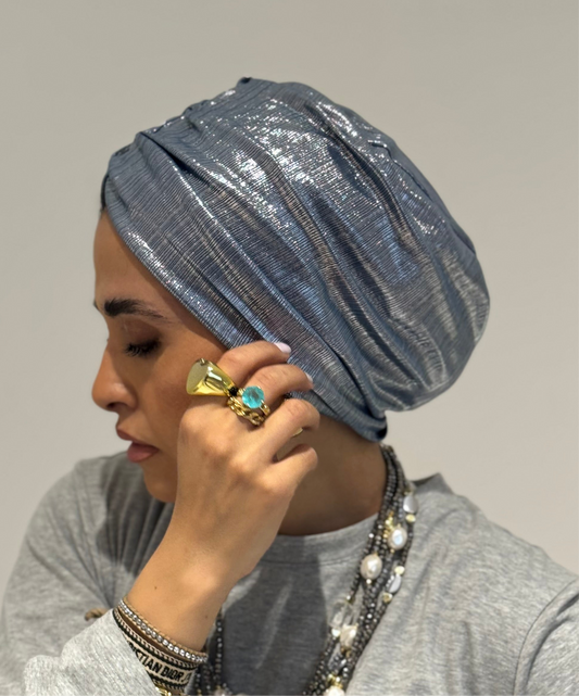 Shimmery Blue Classic Drape Turban