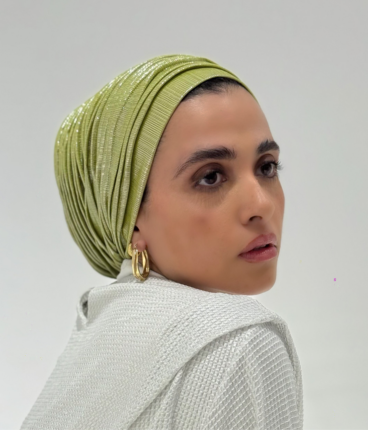 Green Apple Shimmery Whisper Drape Turban