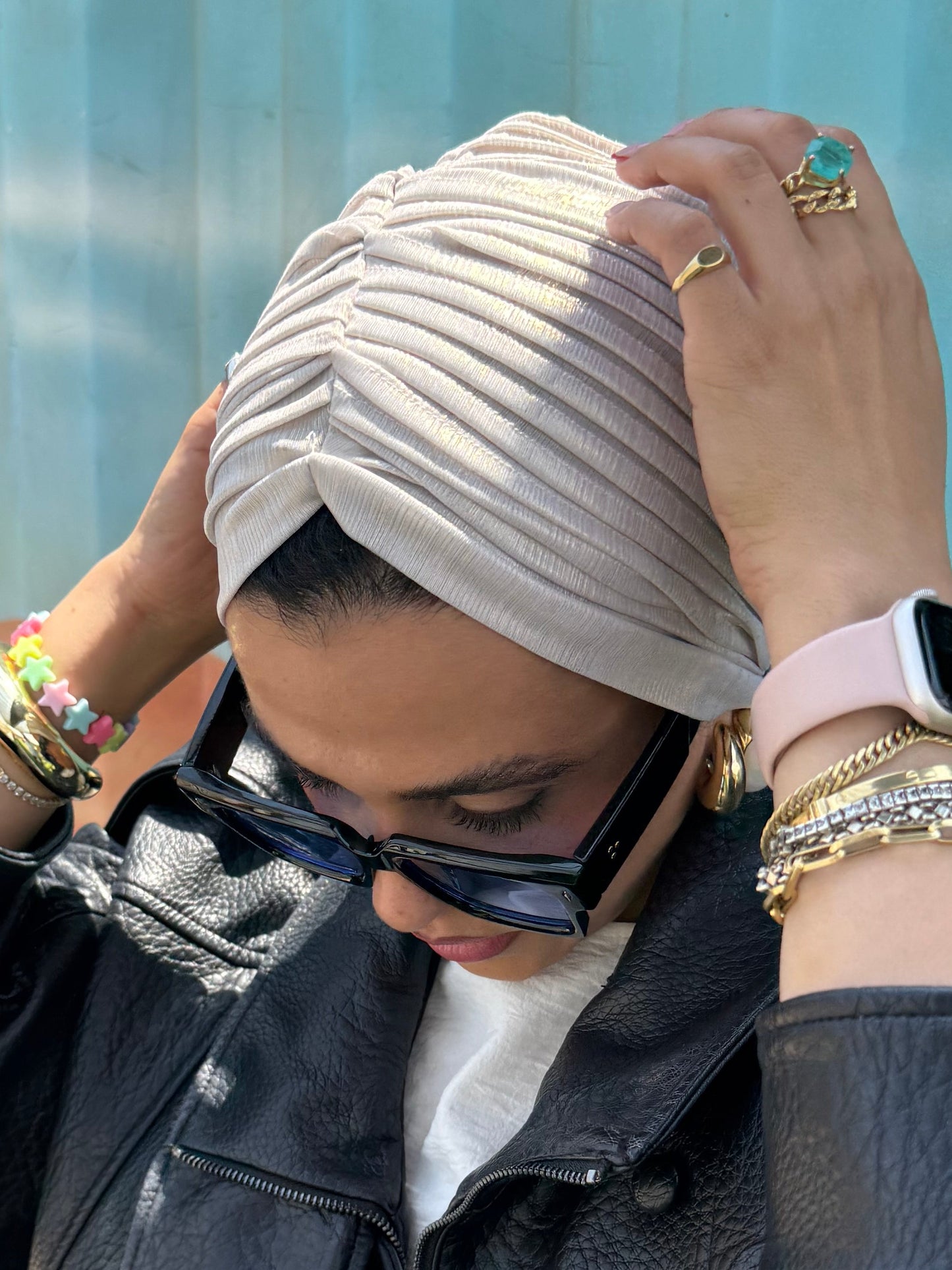 White Gold Whisper Light Shimmer Turban