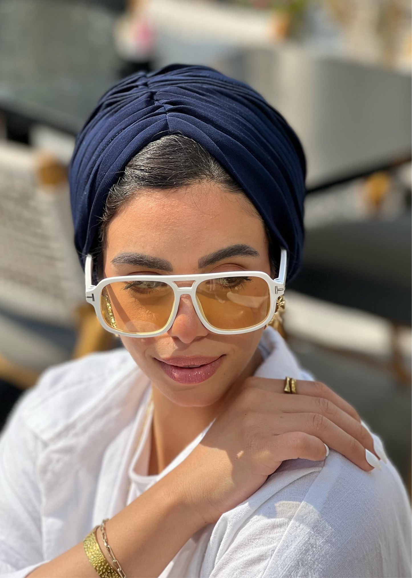 Navy Blue Whisper Drape Turban