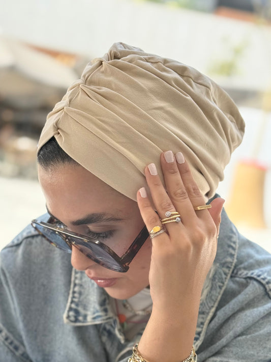 Beige Pure Cotton Turban