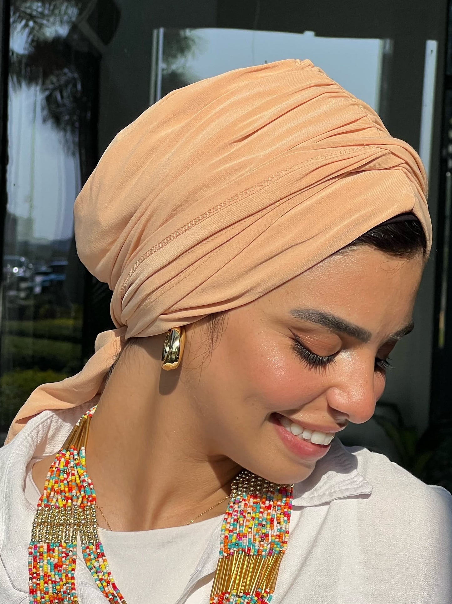 Peachy Beige Eclipse Wrap Turban