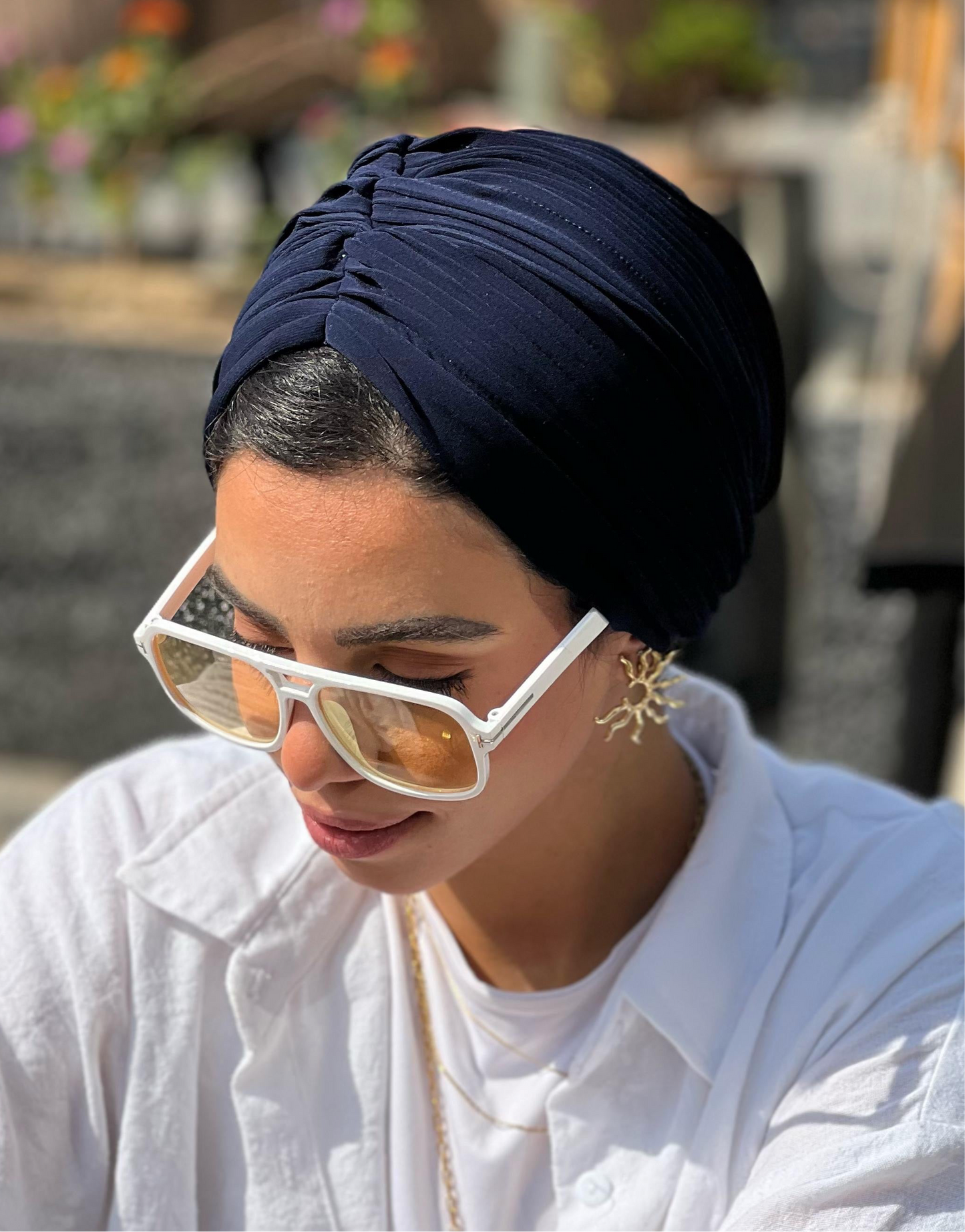 Navy Blue Whisper Drape Turban