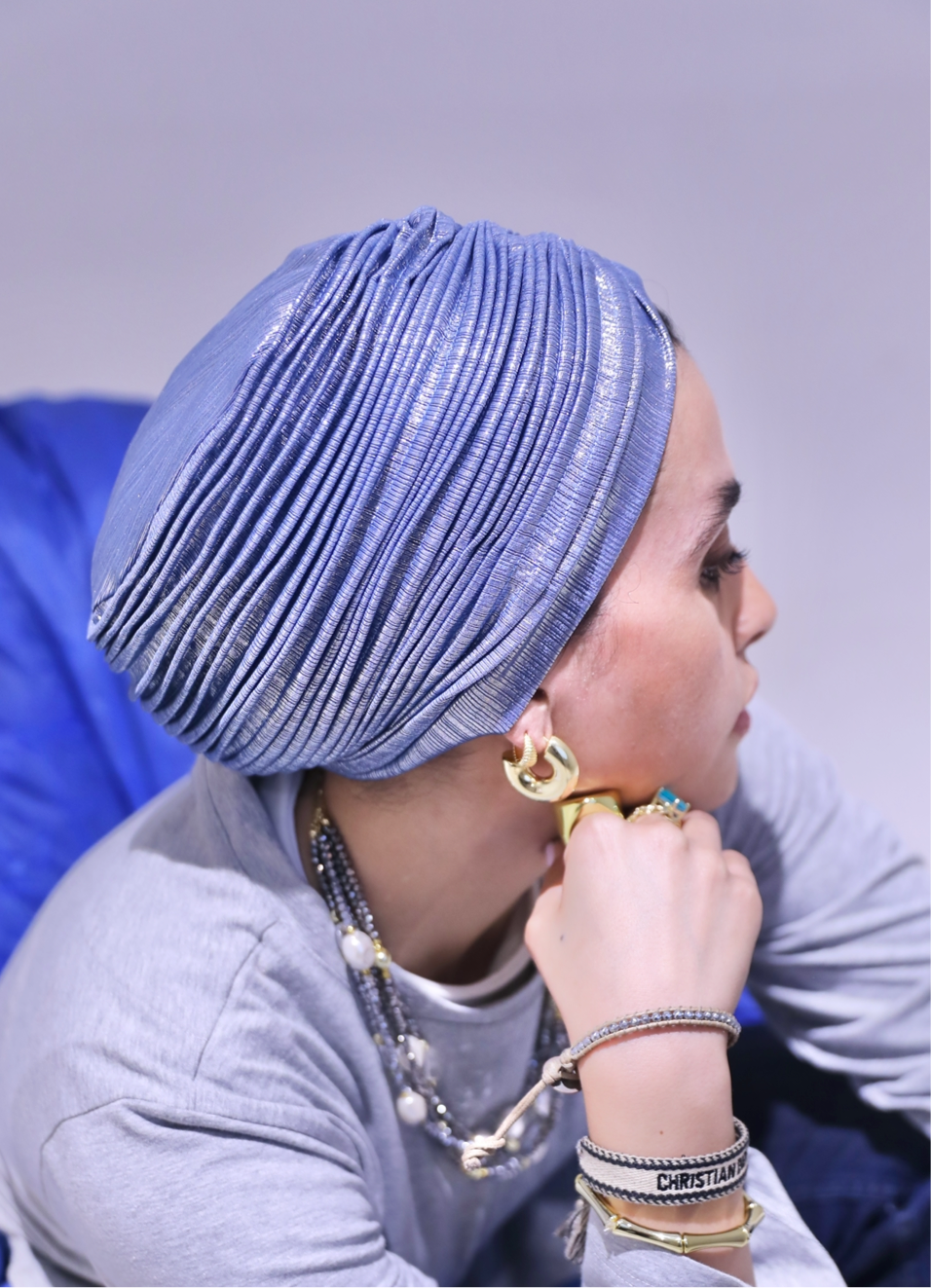 Blue Whisper Drape Turban