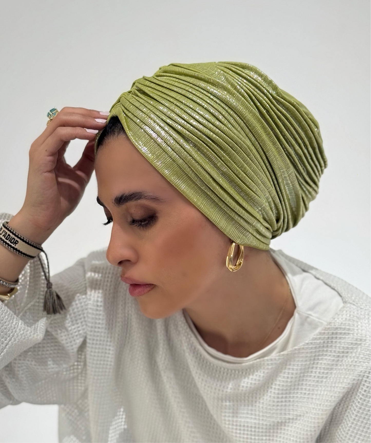 Green Apple Shimmery Whisper Drape Turban