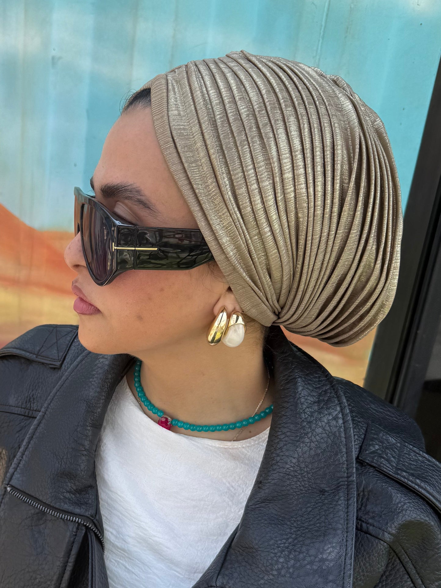 Golden Champagne Whisper Light Shimmer Turban