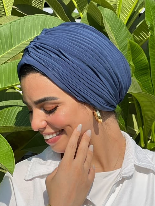 Denim Blue Whisper Drape Turban
