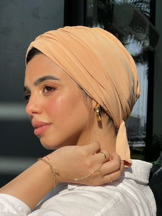 Peachy Beige Eclipse Wrap Turban