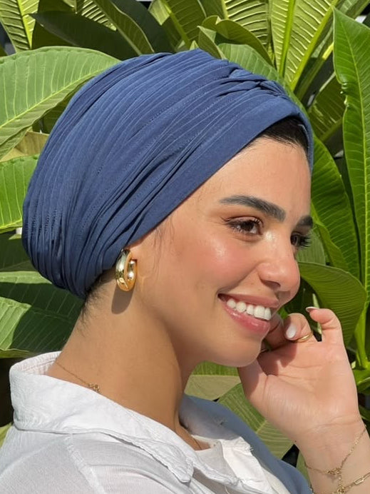 Denim Blue Whisper Drape Turban