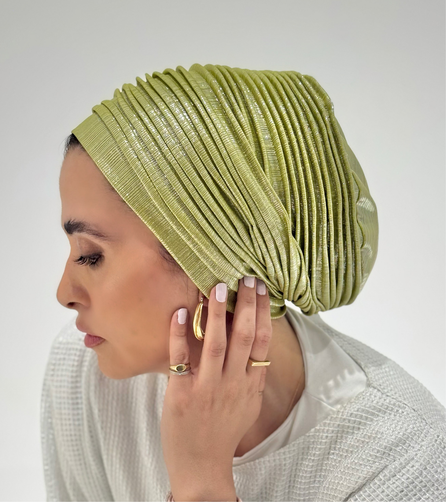 Green Apple Shimmery Whisper Drape Turban