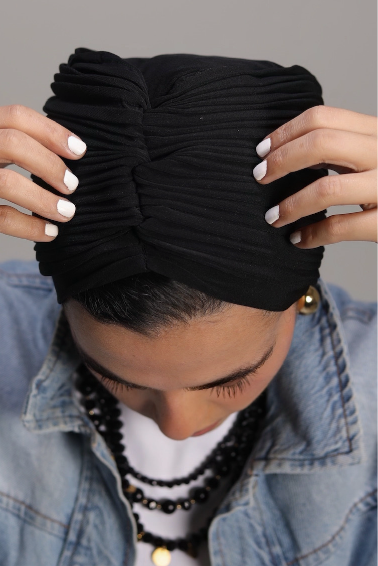 Black Casual Whisper Drape Turban