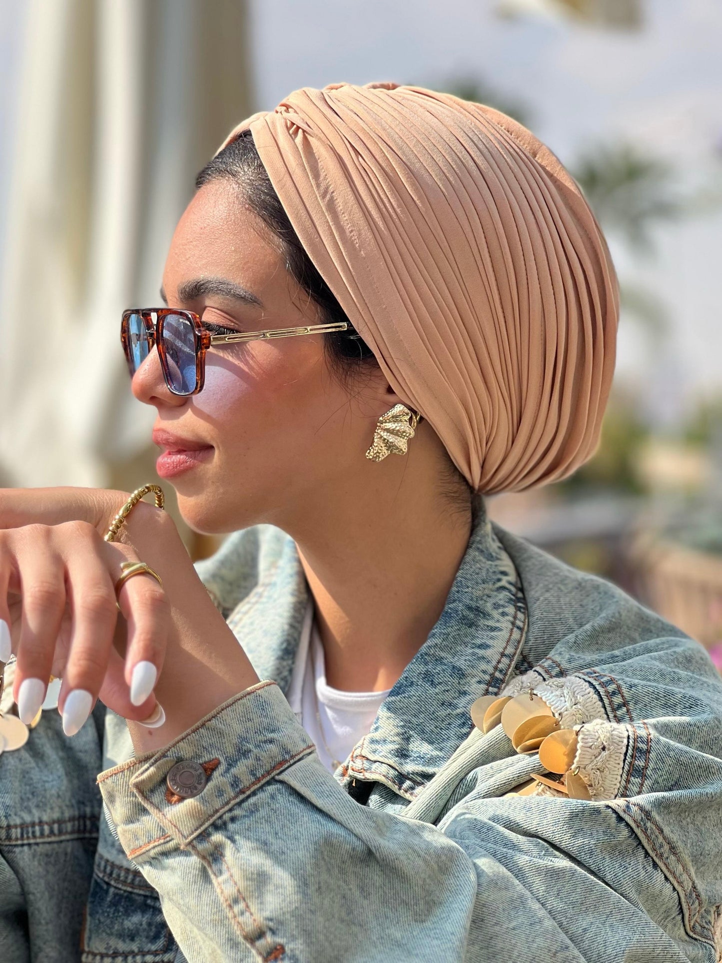 Peach Whisper Drape Turban