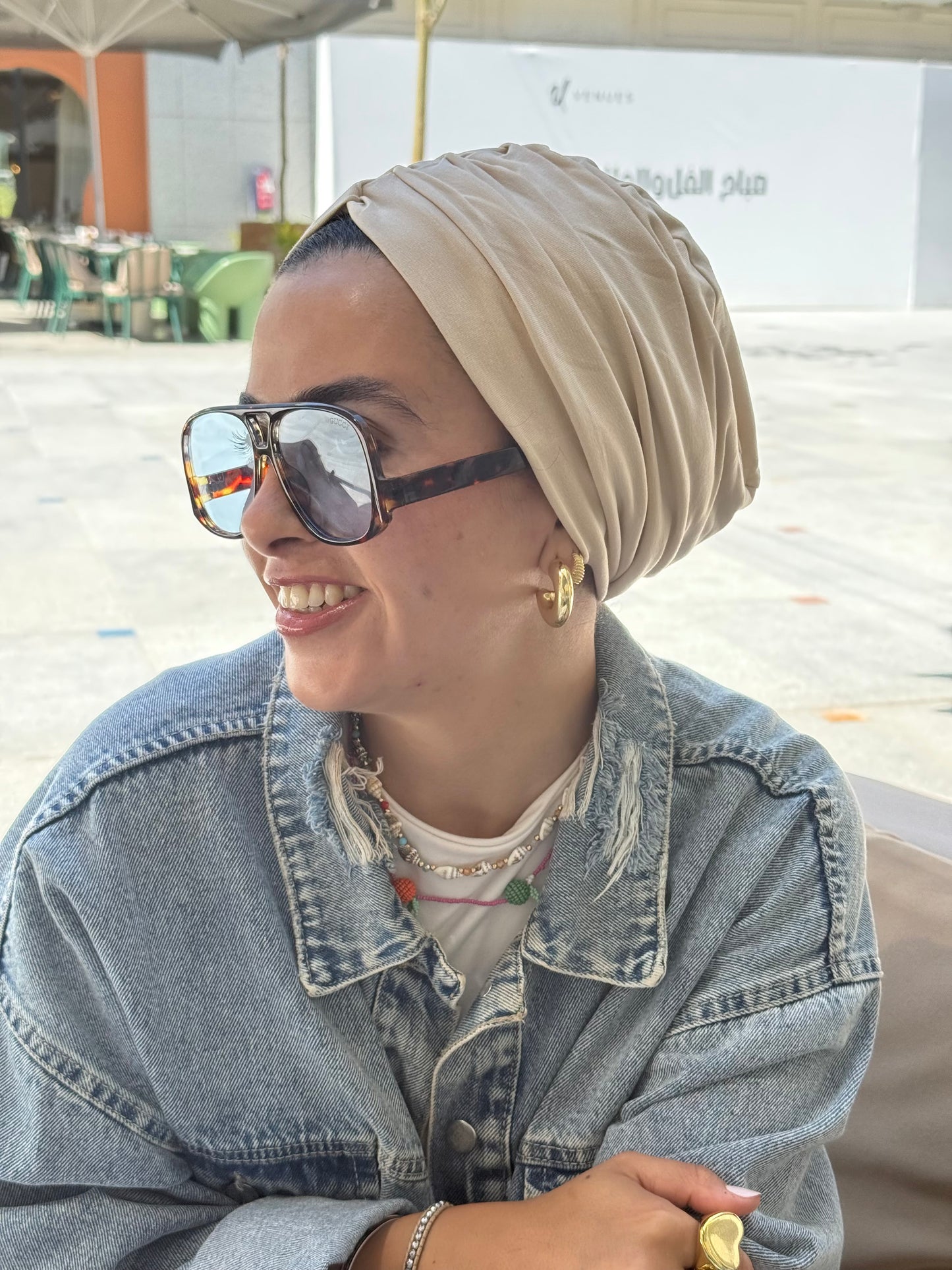 Beige Pure Cotton Turban