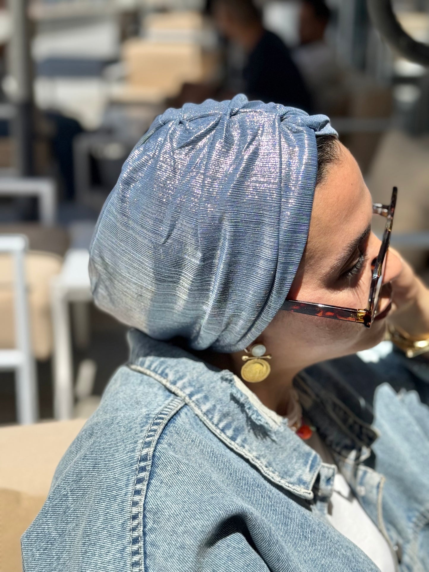 Shimmery Blue Classic Drape Turban