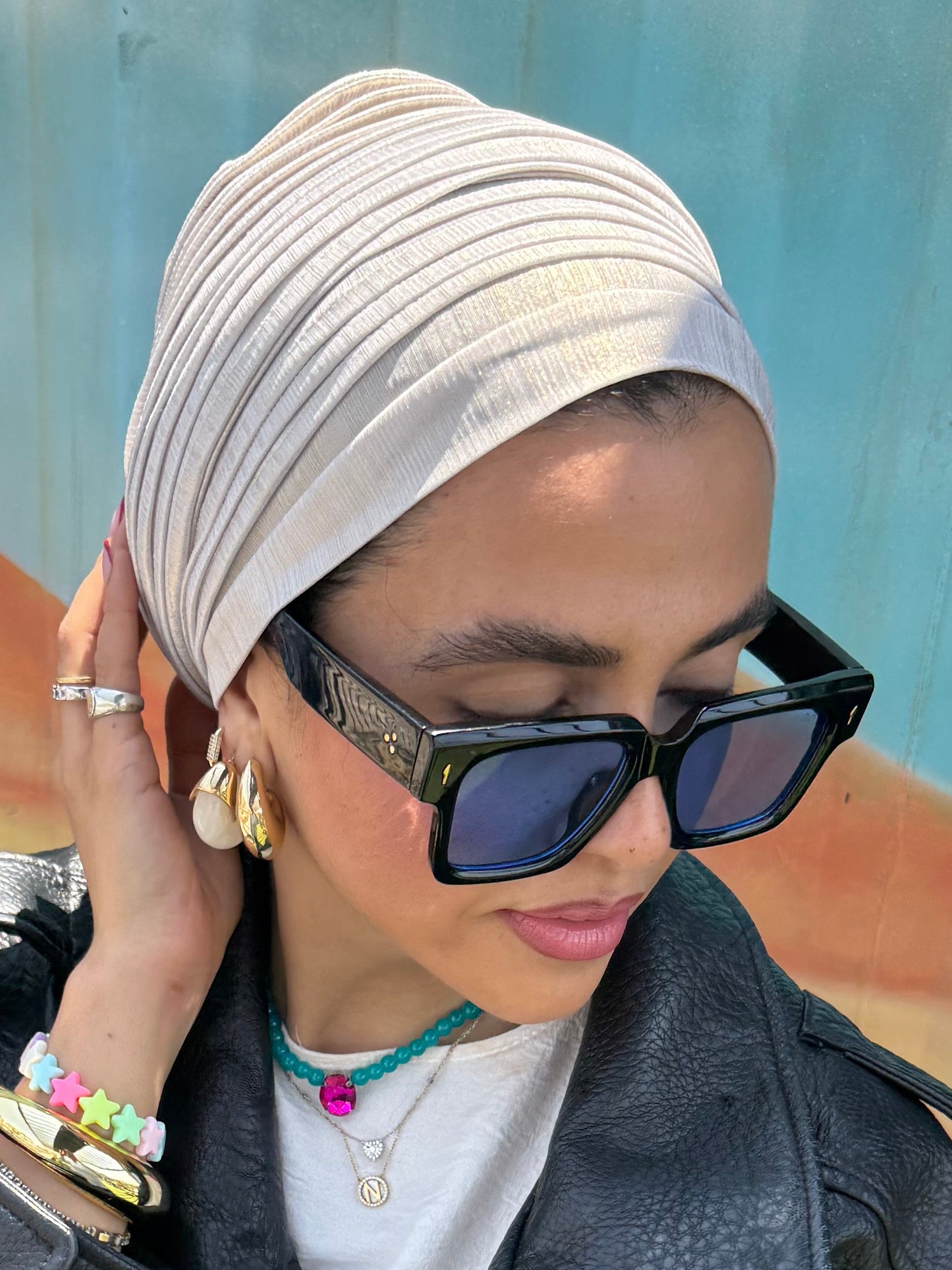 White Gold Whisper Light Shimmer Turban