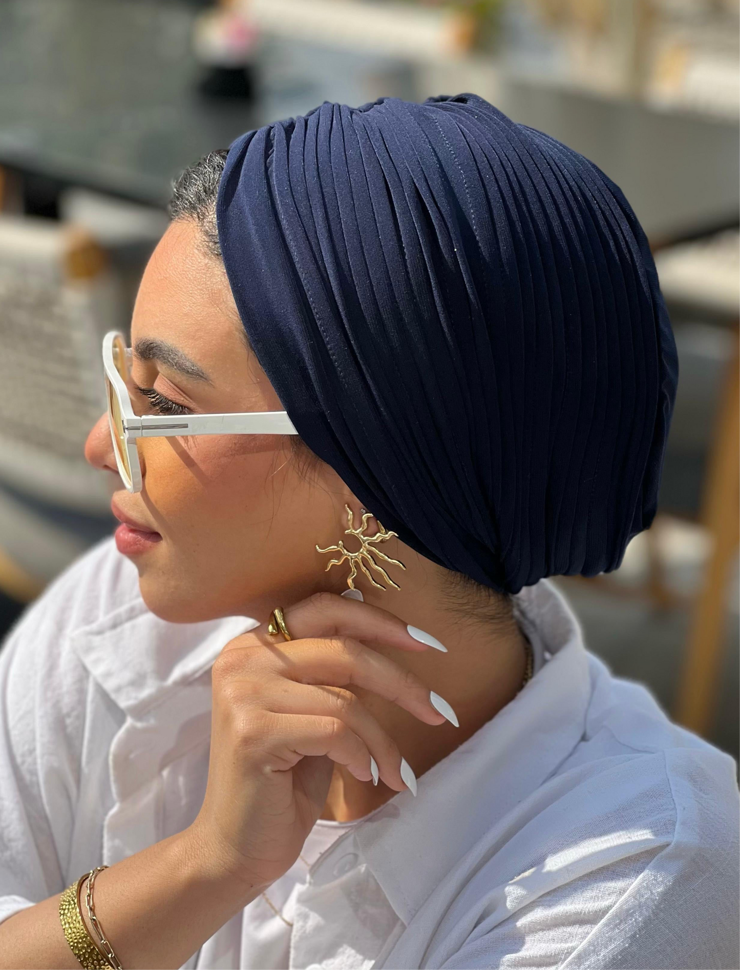 Navy Blue Whisper Drape Turban