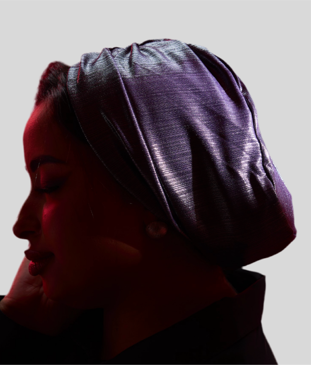 Silver Purple Classic Drape Turban