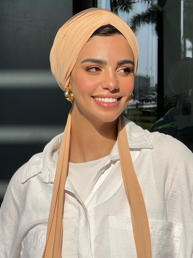 Peachy Beige Eclipse Wrap Turban