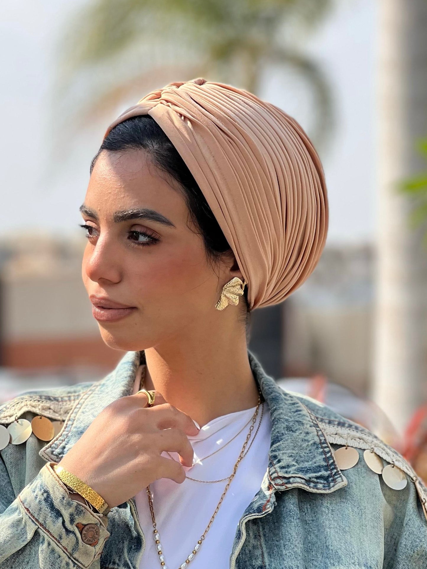 Peach Whisper Drape Turban