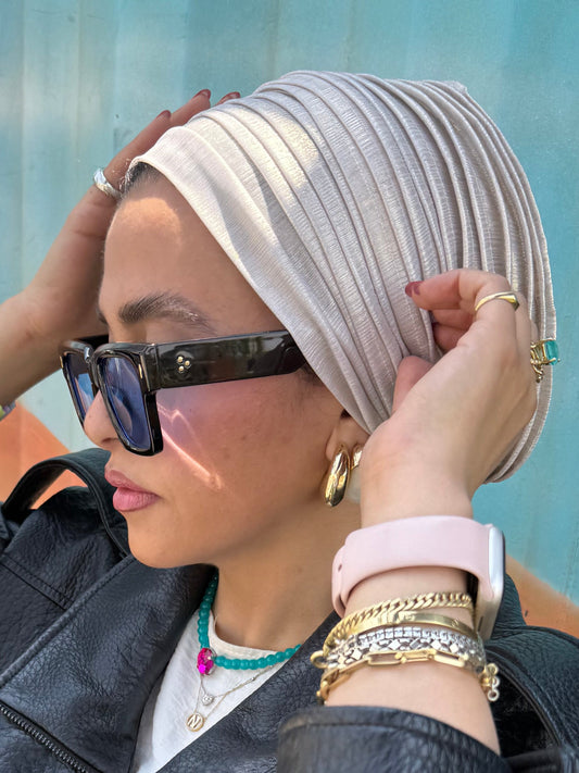 White Gold Whisper Light Shimmer Turban