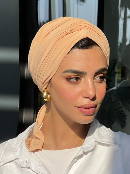 Peachy Beige Eclipse Wrap Turban