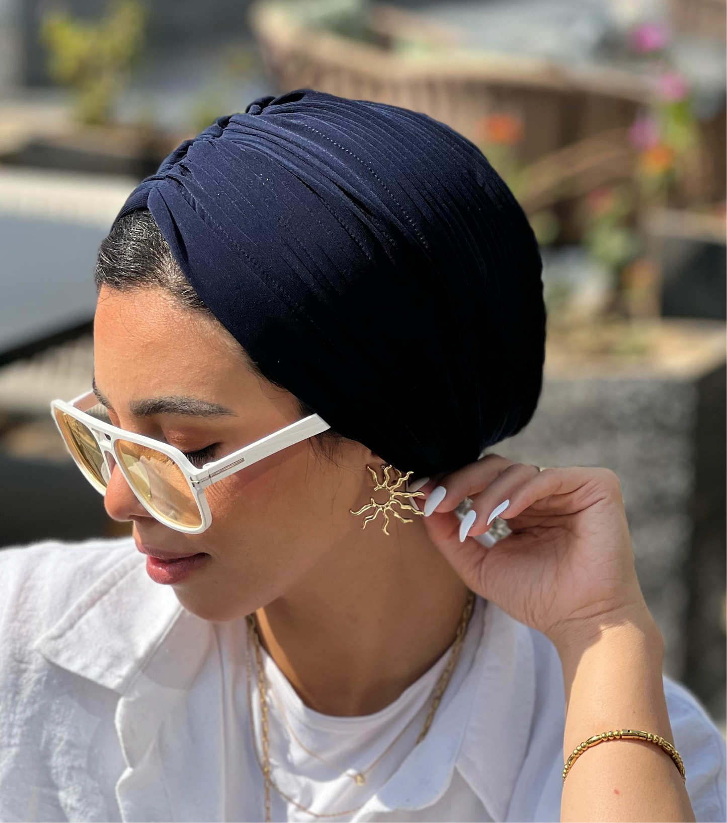 Navy Blue Whisper Drape Turban