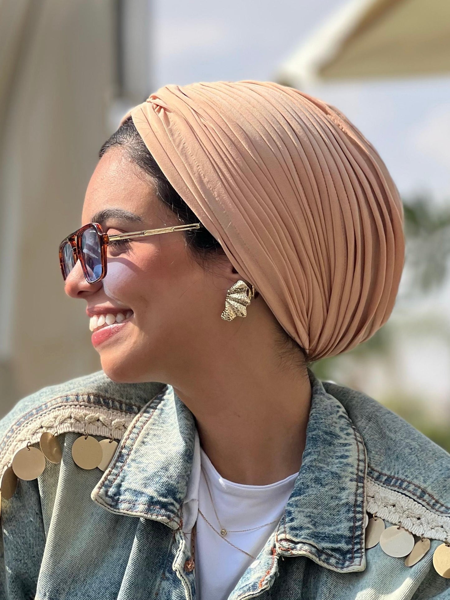 Peach Whisper Drape Turban