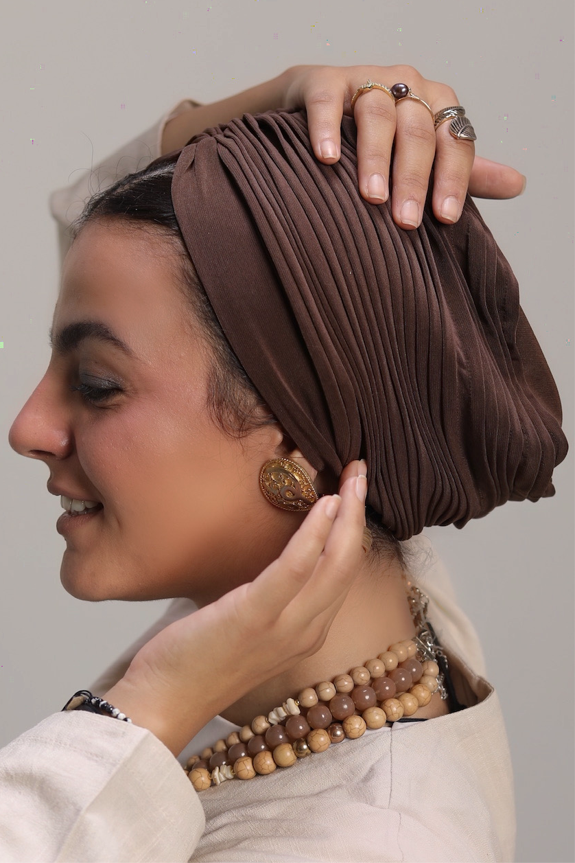 Brown Casual Whisper Drape Turban